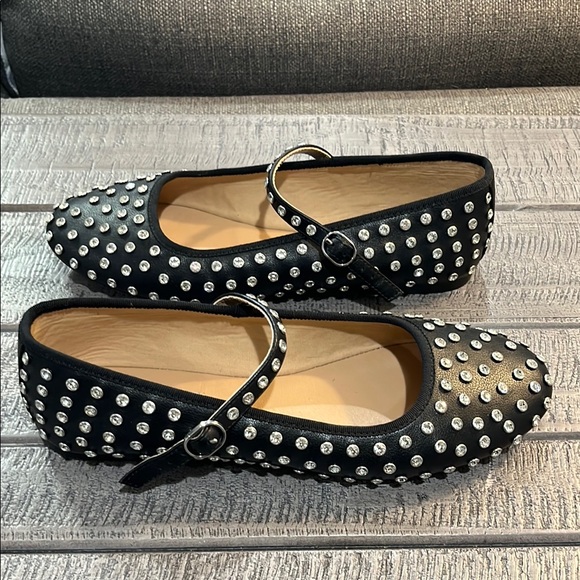 Steve Madden Vinetta Rhinestones Stud Black Mary Jane Ballet Flats - Picture 2 of 16